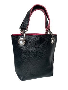 Maurizio Taiuti Genuine Leather Small Black Bucket Bag, Made in Italy EUC